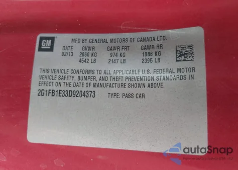 2013 Chevrolet Camaro 1Lt из США, поврежденный, VIN 2G1FB1E33D9204373